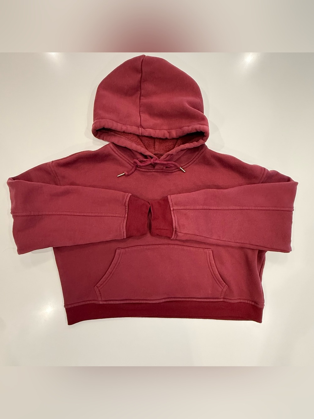 Hoodie Women’s Med Dark Red Kangaroo Pocket Thumbhole Cuffs Pullover Unbranded
